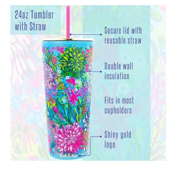Lilly Pulitzer Double wall tumbler with reusable straw NWT - Picture 5 of 7